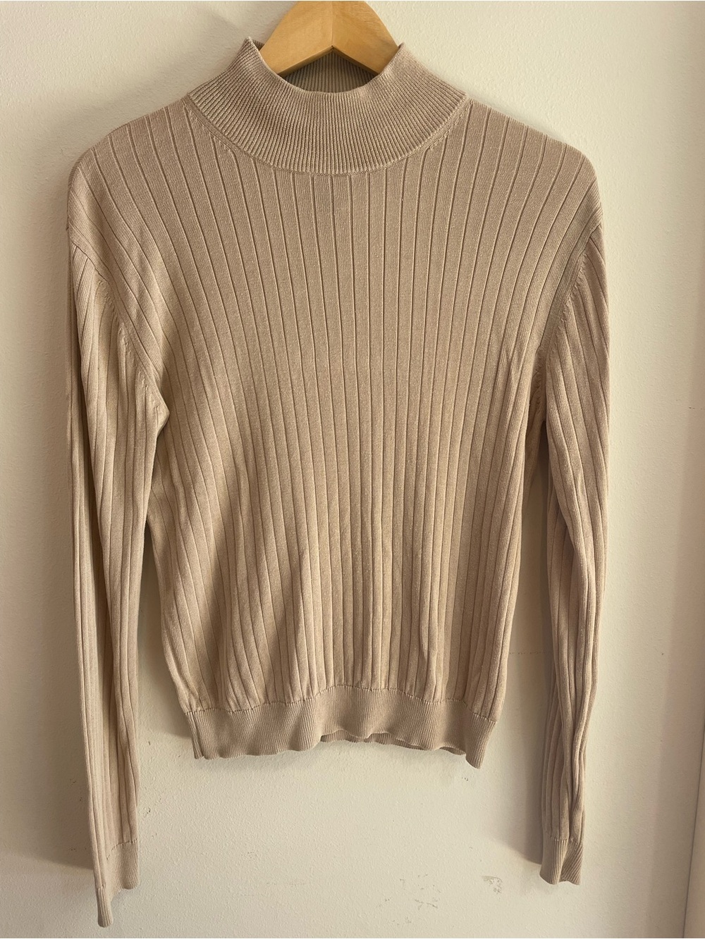 August Silk Ribbed Mock Turtleneck, Camel
